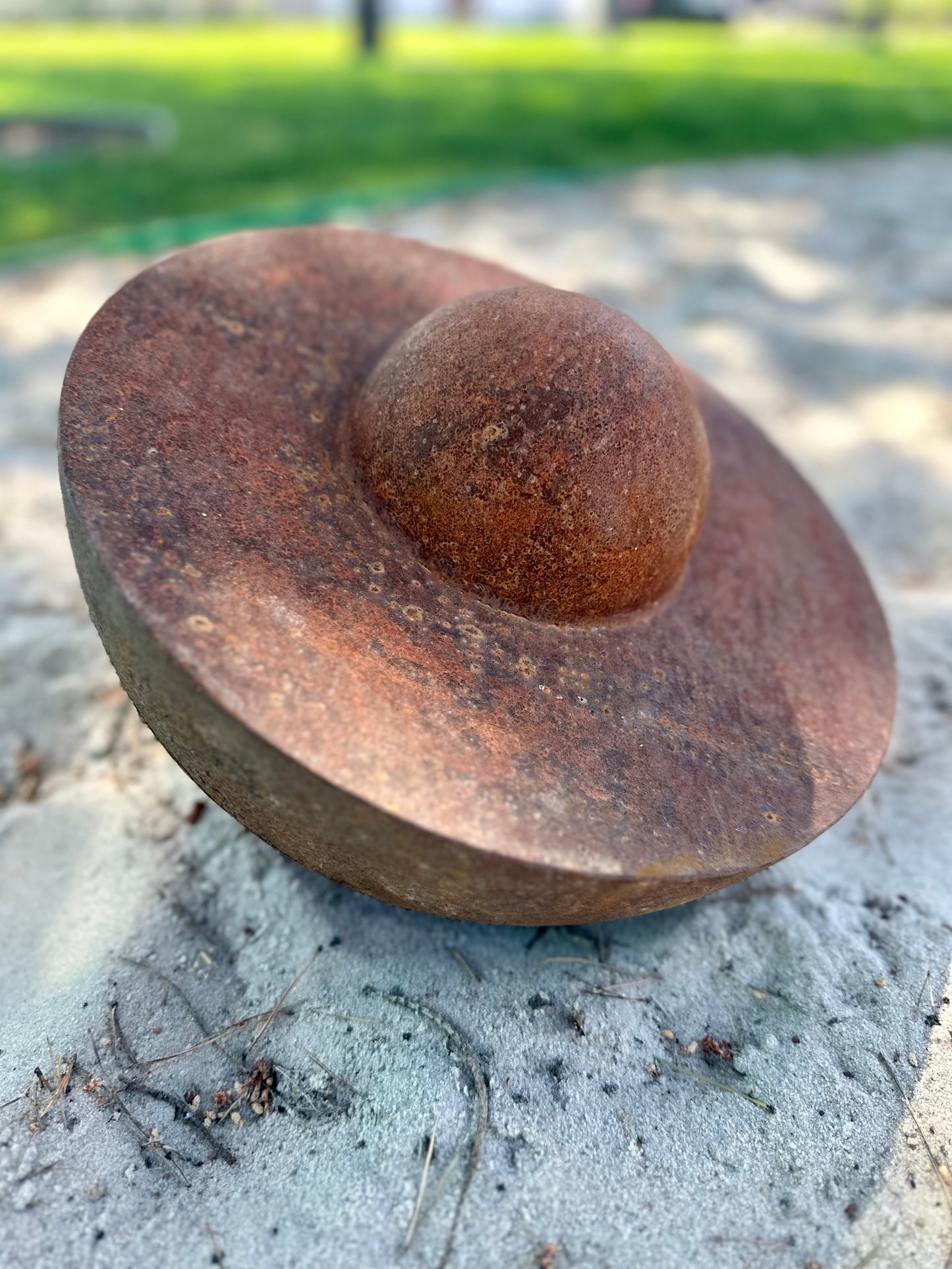 Unique Garden Accent: Contemporary Rusty Metal 14' Half Sphere Outdoor Sculpture - Minimalistic Art