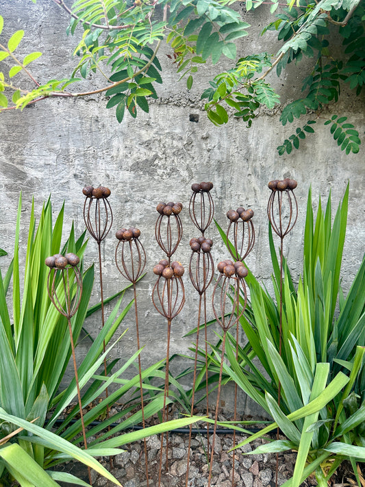 Rustic Metal Exotic Flowers, Set of 10 Handmade Garden Decor, Unique Landscaping Art, Outdoor Yard Art, Rustic Metal Floral