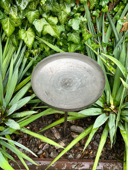 12” Stainless Steel Rain Catcher Bird Bath Feeder Bowl Garden Stake Yard Art Unique Outdoor Garden Decor Weathered Accent