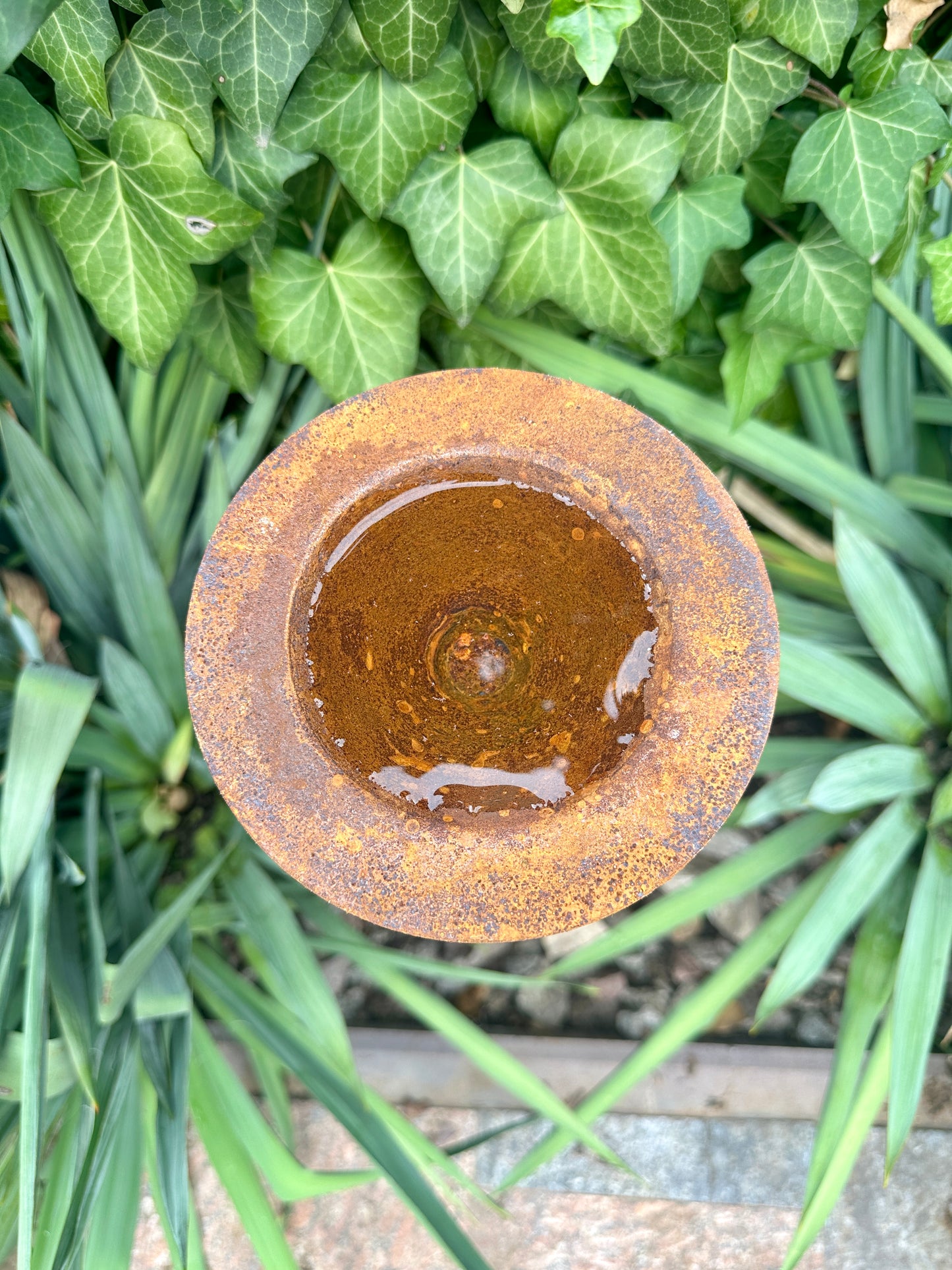 6” Rain Catcher Bird Bath Rusty Flower Garden Stakes Outdoor Garden Decor Rustic Metal Yard Art Handmade Rusty Garden Sculpture