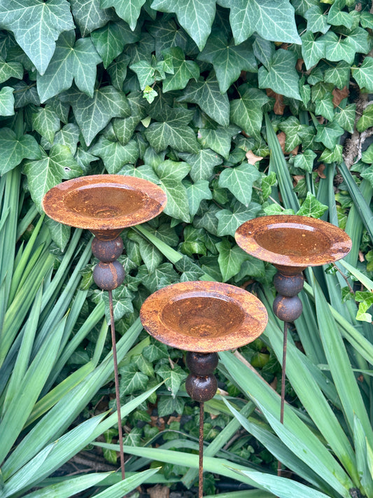 Set of 3 Rusty Metal Flowers, Garden Decorations, Handmade Outdoor Decor for Backyards, Rustic Landscaping, Garden Art, Bee Butterfly Cups