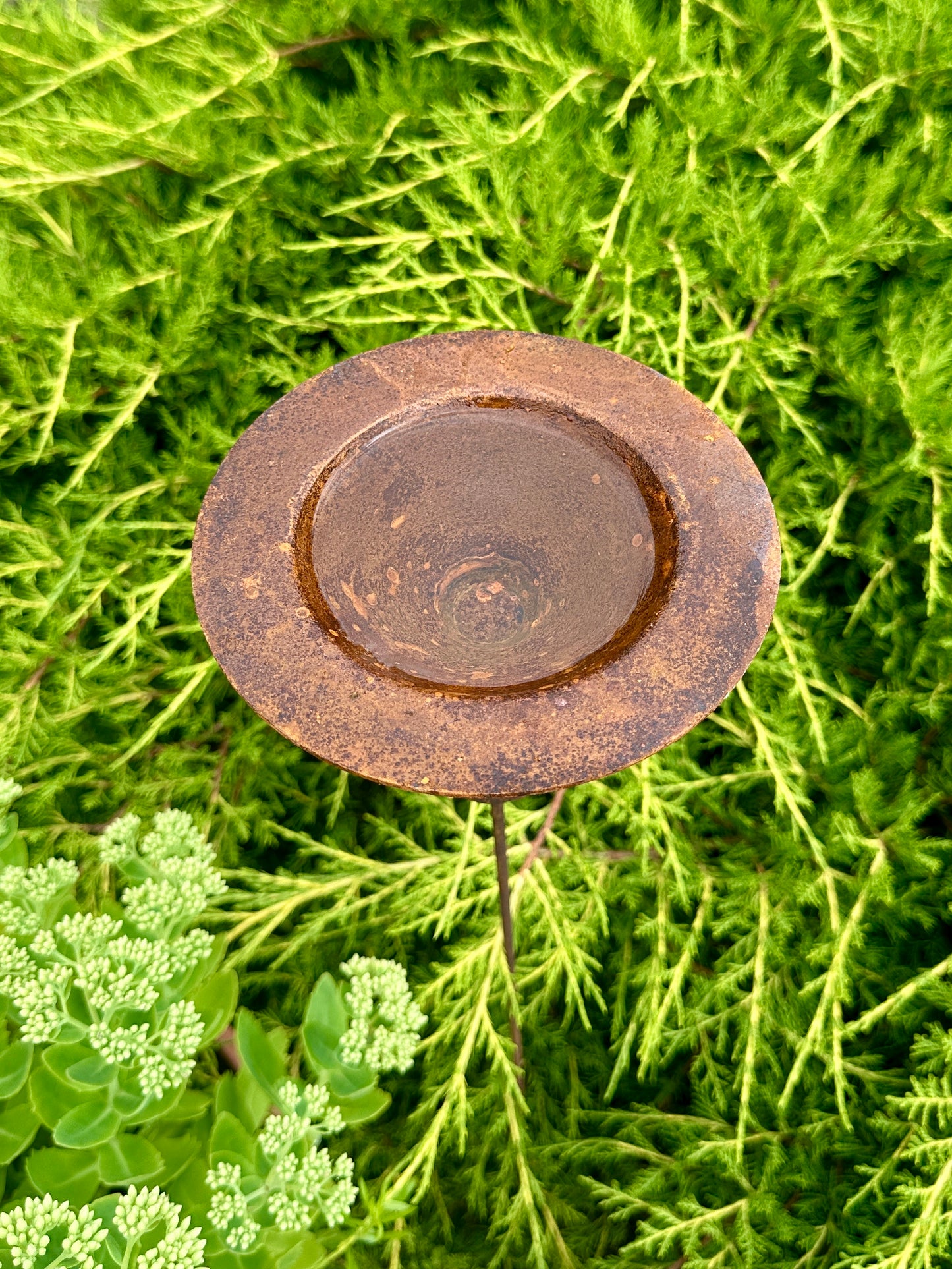 6” Rain Catcher Bird Bath Rusty Flower Garden Stakes Outdoor Garden Decor Rustic Metal Yard Art Handmade Rusty Garden Sculpture
