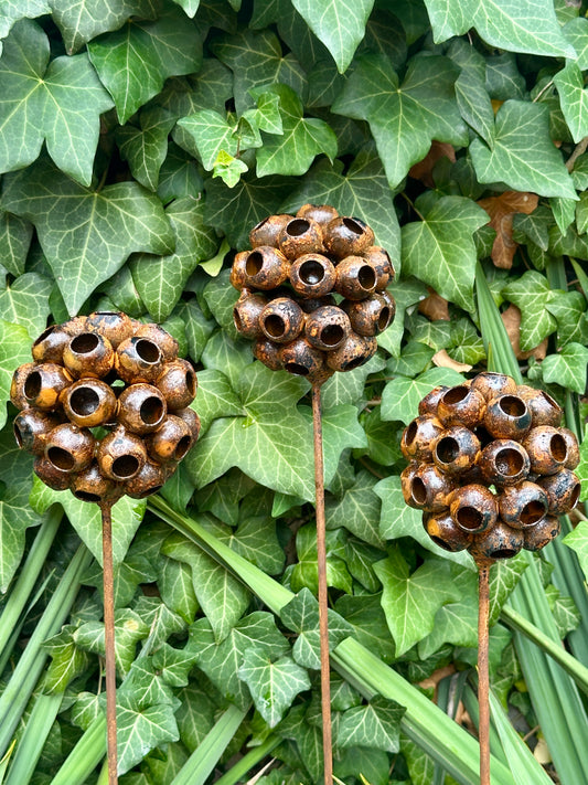 Set of 3 Rustic Metal Exotic Flowers, Garden Decorations, Rustic Landscaping, Garden Art, Bee and Butterflies Cups 