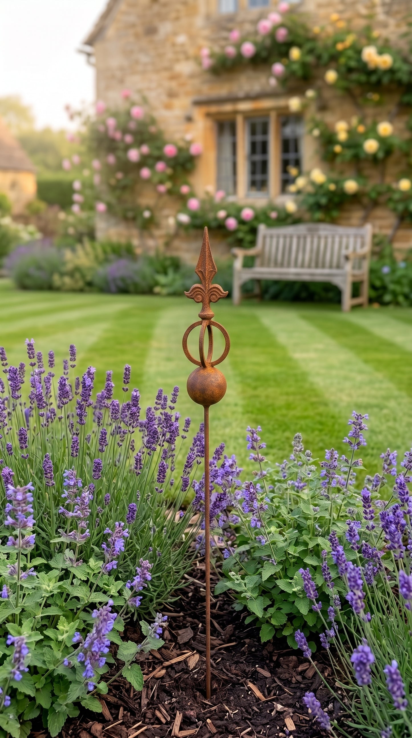 Estacas metálicas oxidadas para jardín, remate de jardín oxidado, decoración metálica para jardín, decoración metálica de jardín para exterior, decoración metálica oxidada para jardín