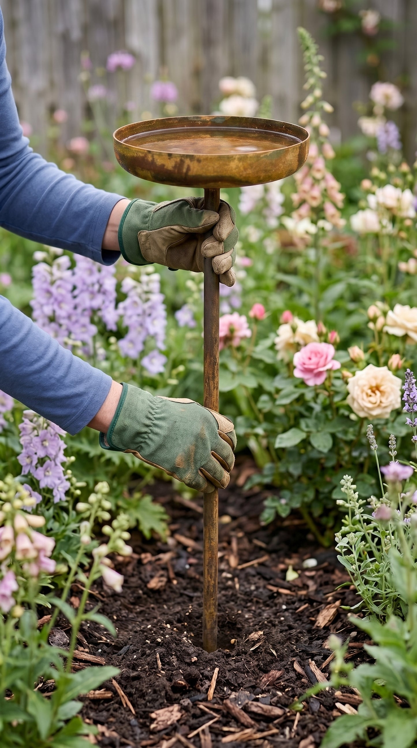 Recogedor de lluvia, estacas de metal oxidado de 8" para jardín de flores, decoración de jardín para bebedero de pájaros