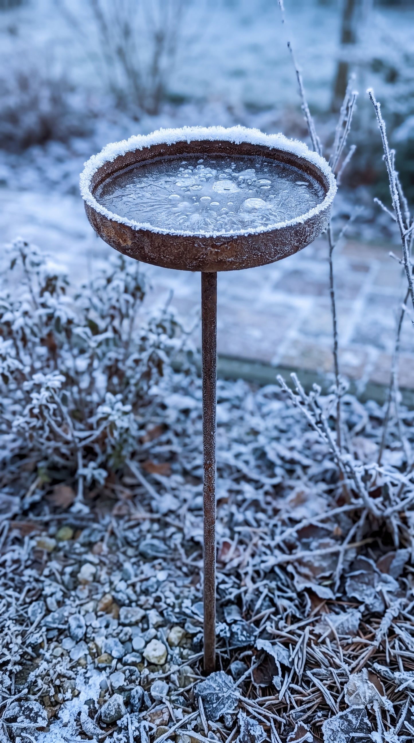 Recogedor de lluvia, estacas de metal oxidado de 8" para jardín de flores, decoración de jardín para bebedero de pájaros