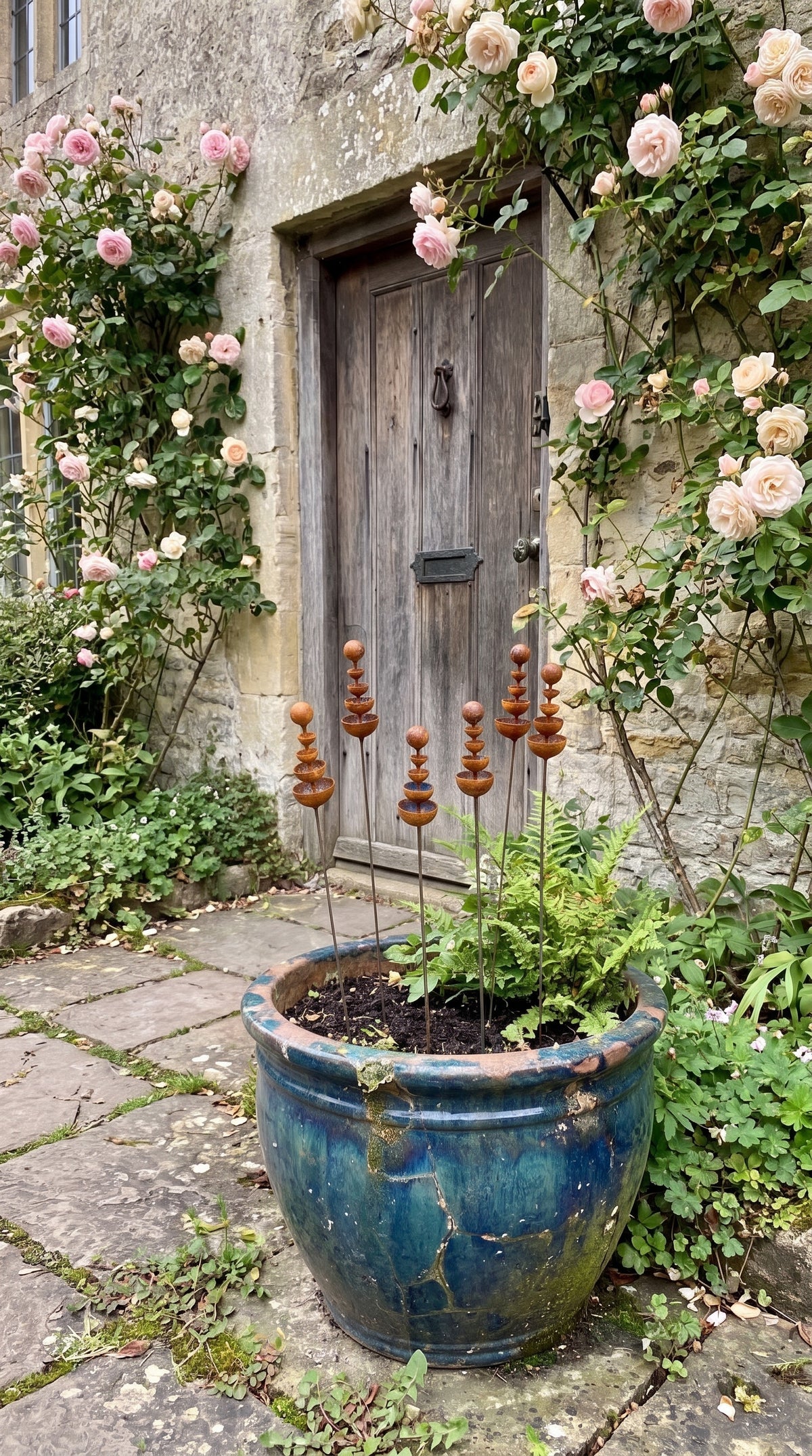 Handcrafted Rusted Metal Wildflower Buds – Set of 6 Decorative Garden Stakes