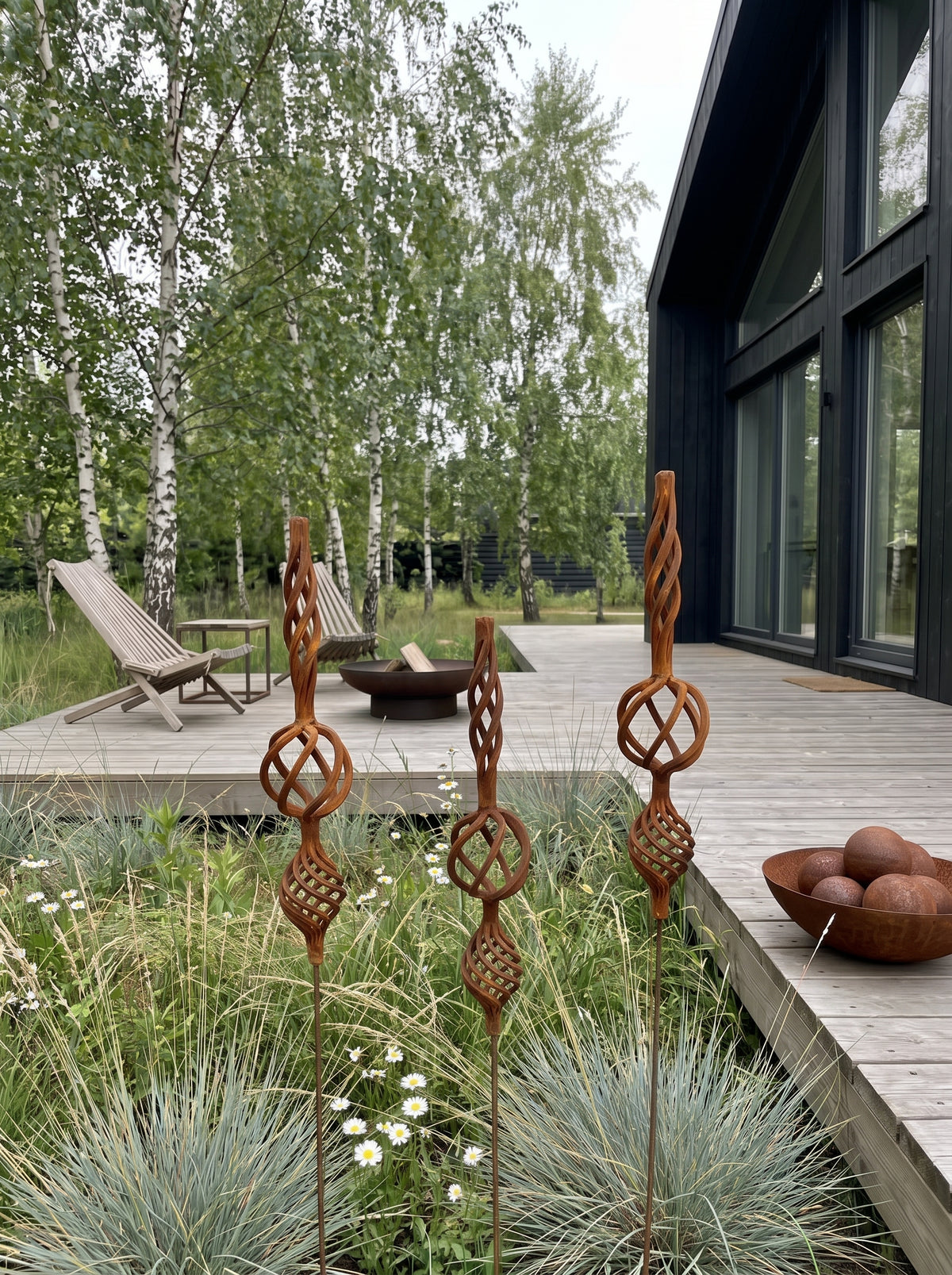 Rostige Gartenstecker aus Metall, Rostige Gartenspitze, Metall-Gartendeko, Metall-Gartendeko für den Außenbereich, Rostige Metall-Gartendeko