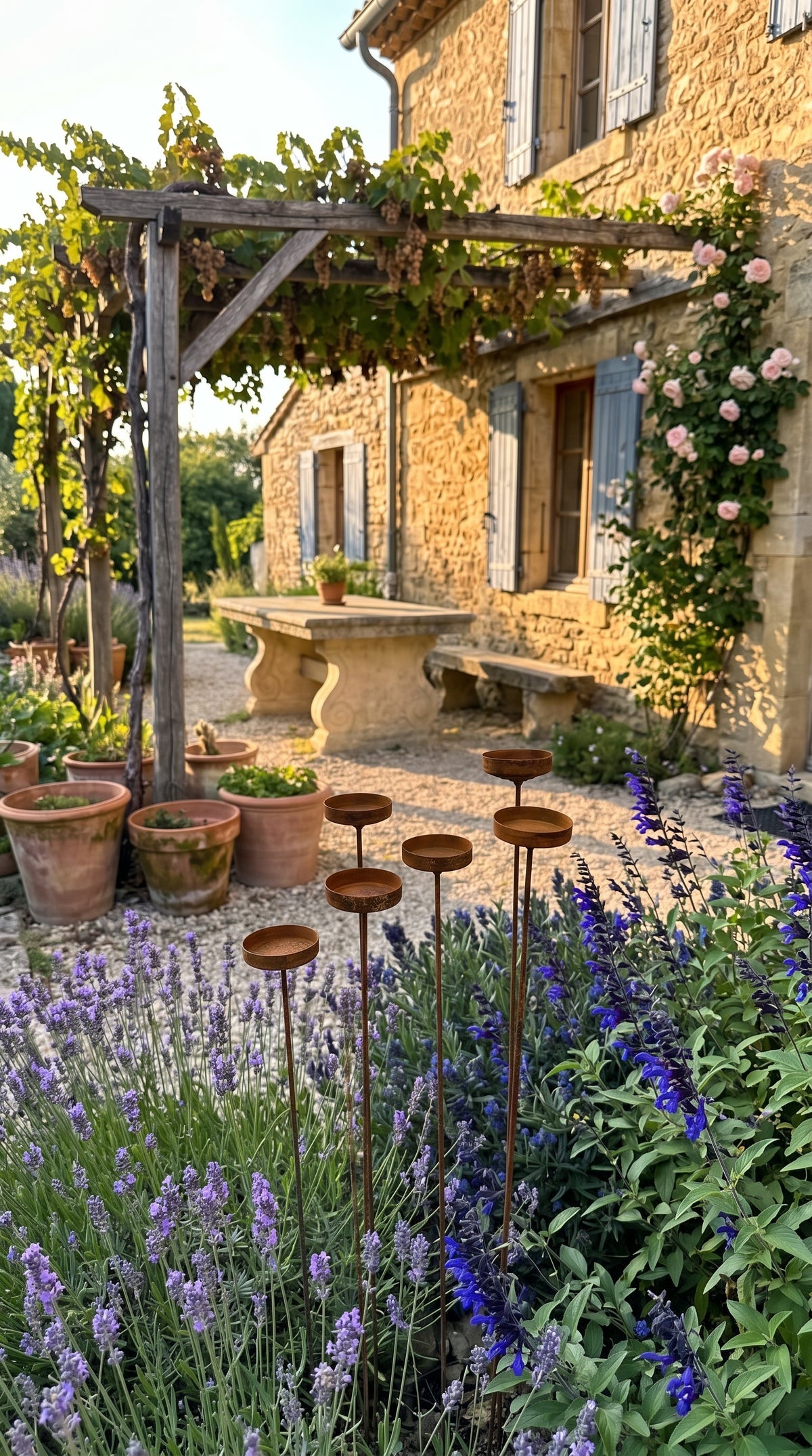 Estacas para jardín Rusty Flower - Mini recolectores de lluvia de metal, decoración única para jardín al aire libre