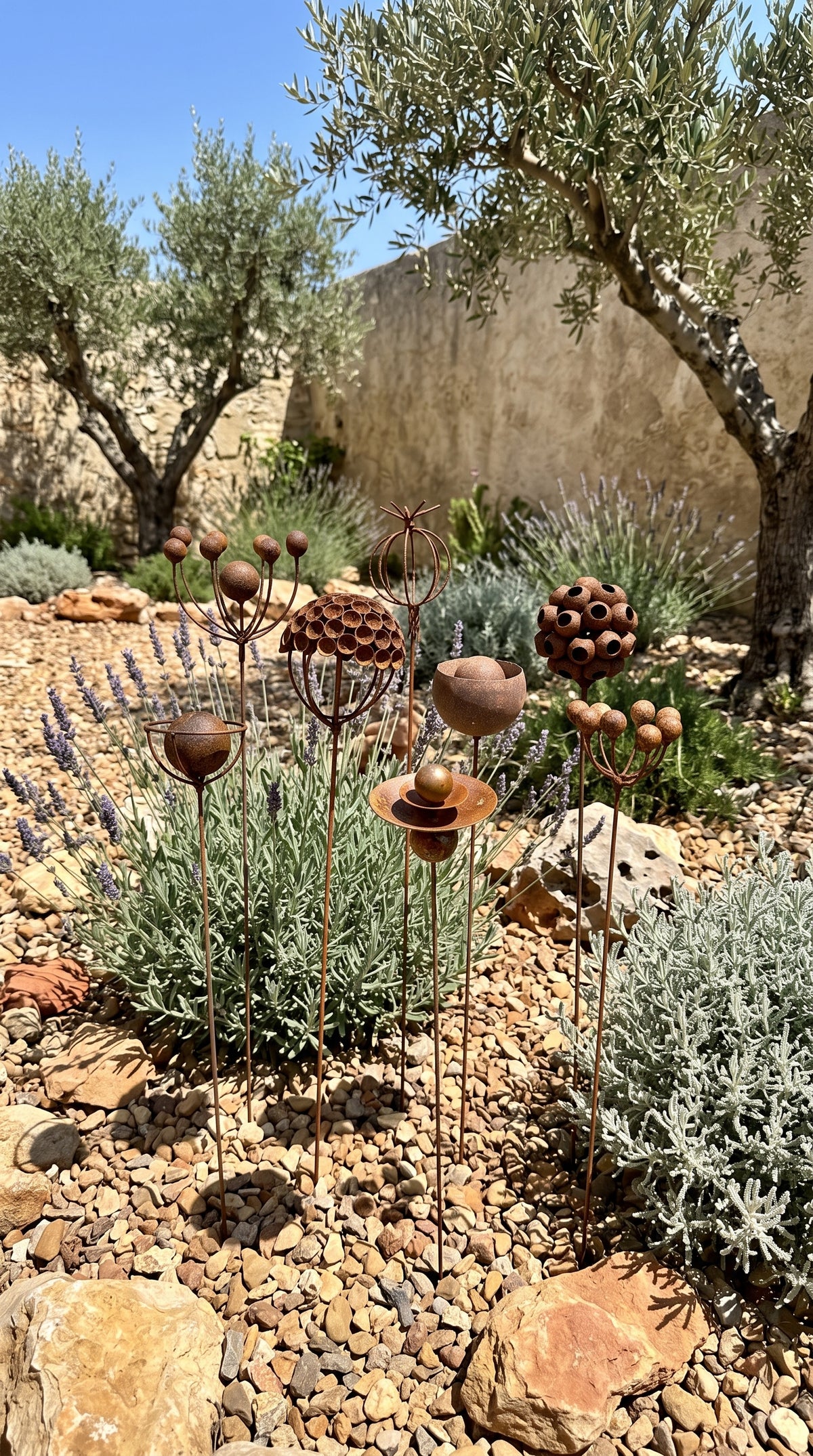 Set of 8 Rusty Metal Mixed Flowers - Eclectic Garden Stakes & Yard Art