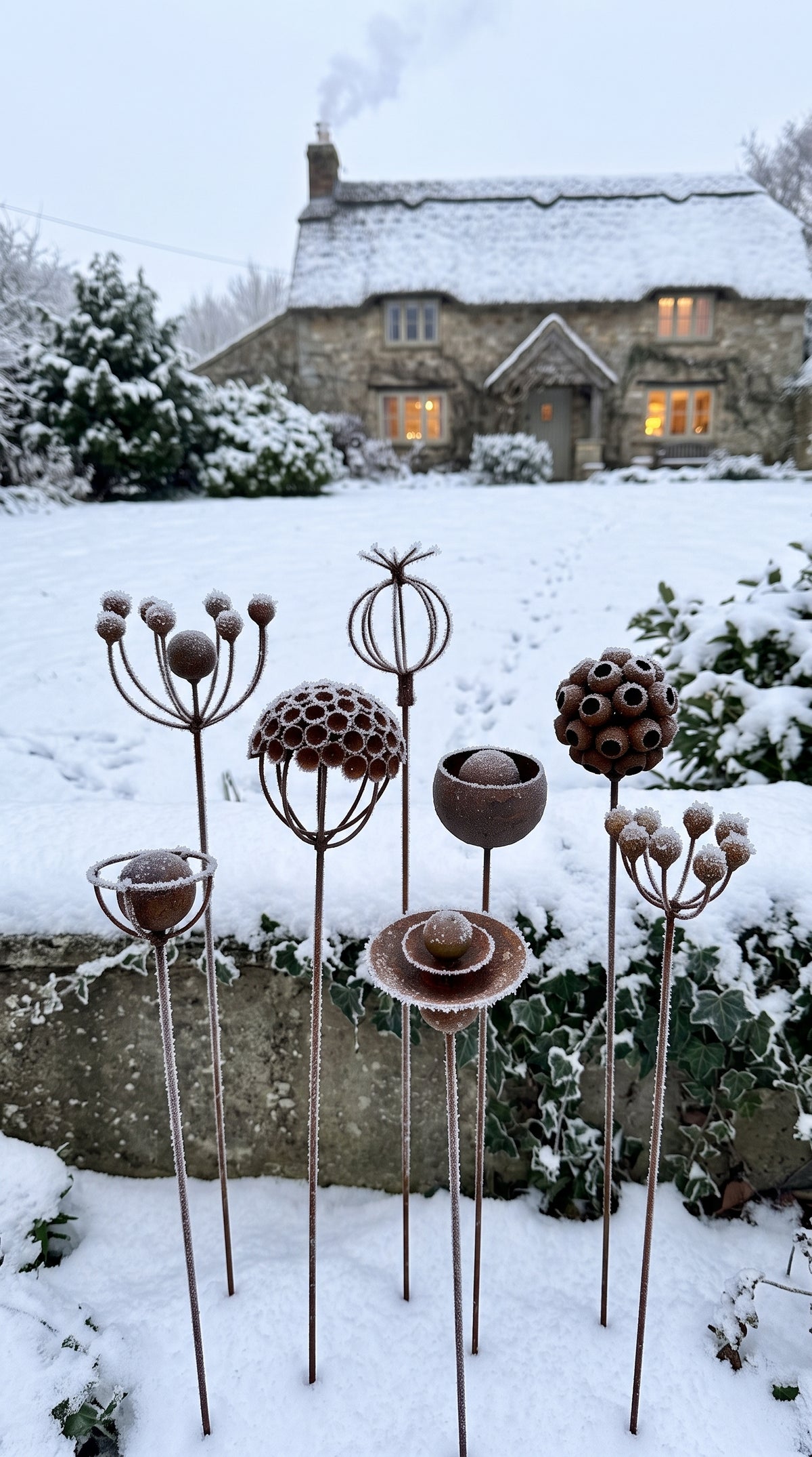Set of 8 Rusty Metal Mixed Flowers - Eclectic Garden Stakes & Yard Art
