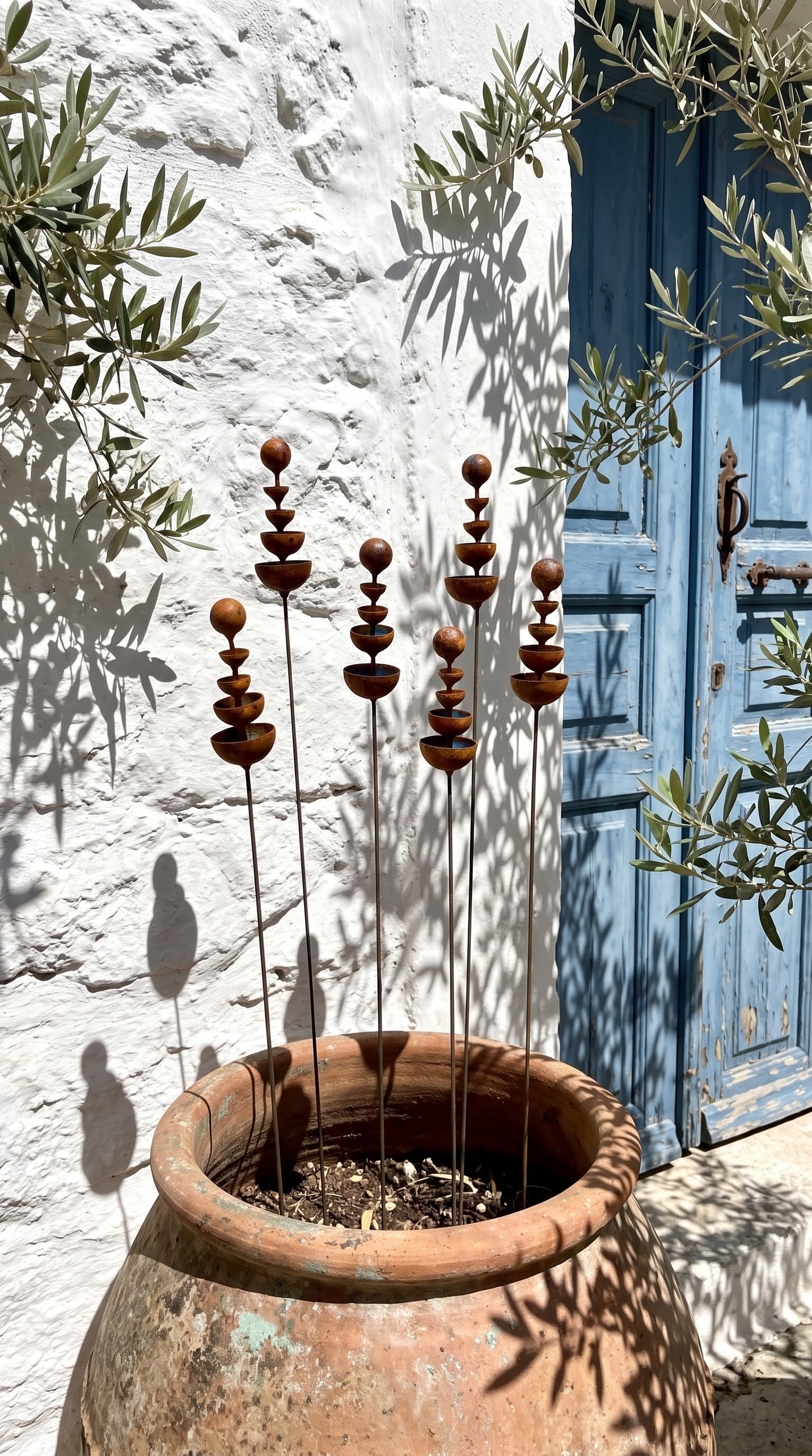 Handcrafted Rusted Metal Wildflower Buds – Set of 6 Decorative Garden Stakes