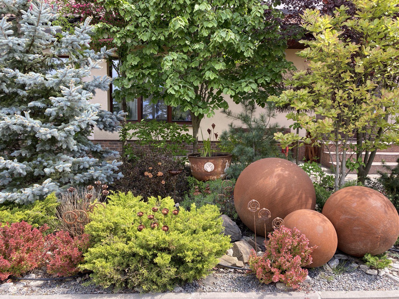 Rusty Metal Garden Sphere Large Zen Ball Sculpture in Sizes 35” 50” 60” 80” | Minimalist Outdoor Decor Hollow Steel Garden Art