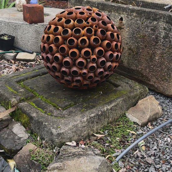 This Big 20” Abstract Rusty metal ball sculpture will place decorative accent in the garden compositions and landscape, create an atmosphere of romance and coziness in your home and become an awesome piece of rusty metal art.