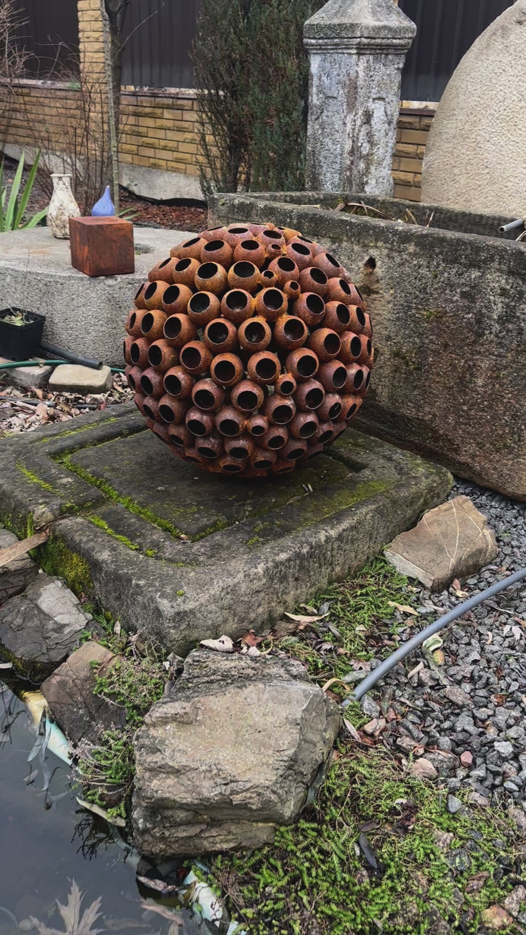 This Big 20” Abstract Rusty metal ball sculpture will place decorative accent in the garden compositions and landscape, create an atmosphere of romance and coziness in your home and become an awesome piece of rusty metal art.