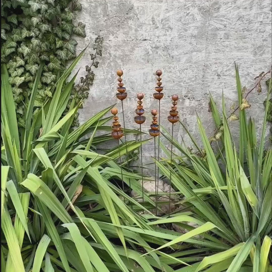 Rusty Outdoor Decor Set of 6 Tiny Flower Garden Stakes, Metal Flower Garden Decor, Metal Yard Art, Rustic Metal Garden Ornament