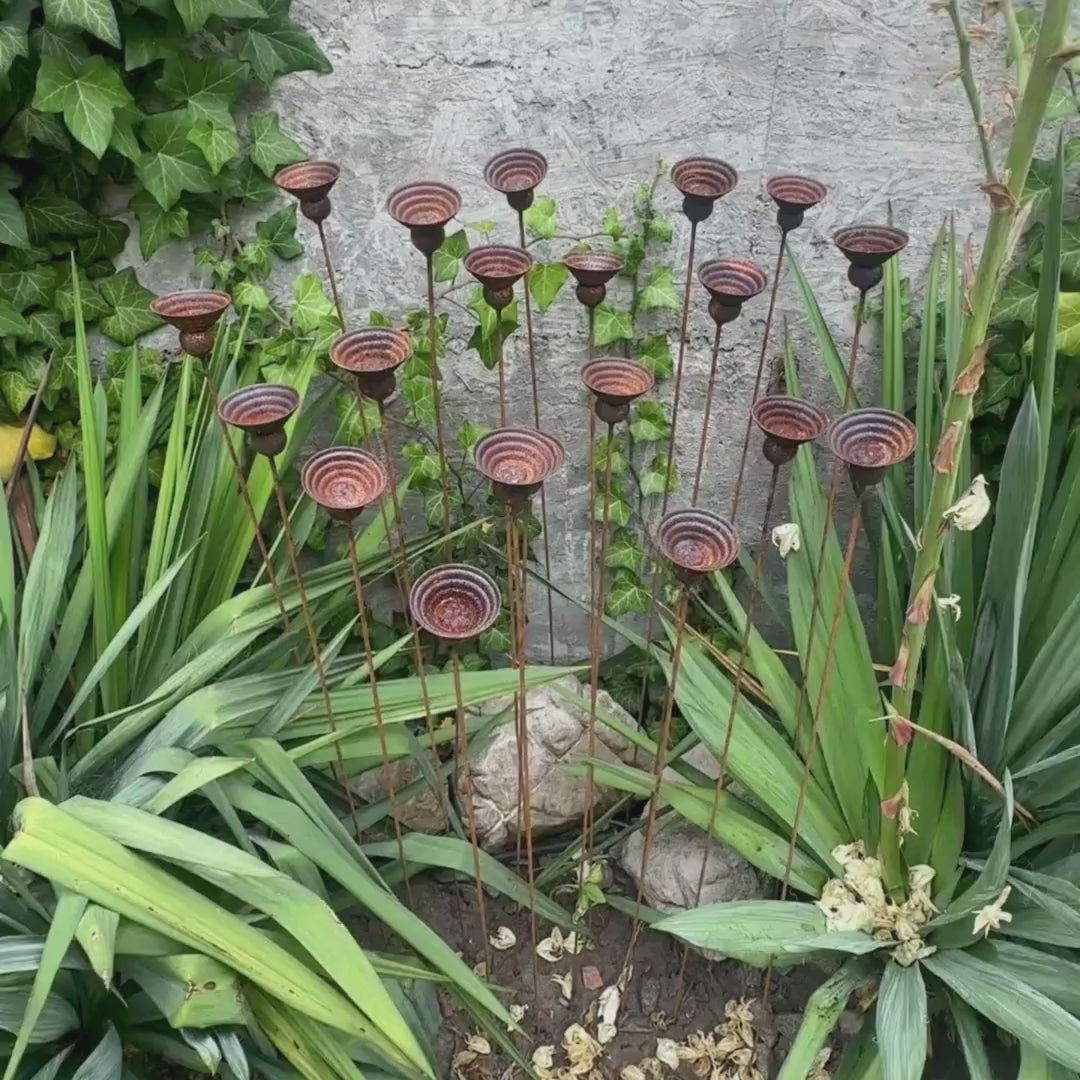 Rusty flowers set of 20, Flowers garden decor, Metal garden decor, metal yard art, Rusty metal rain catchers