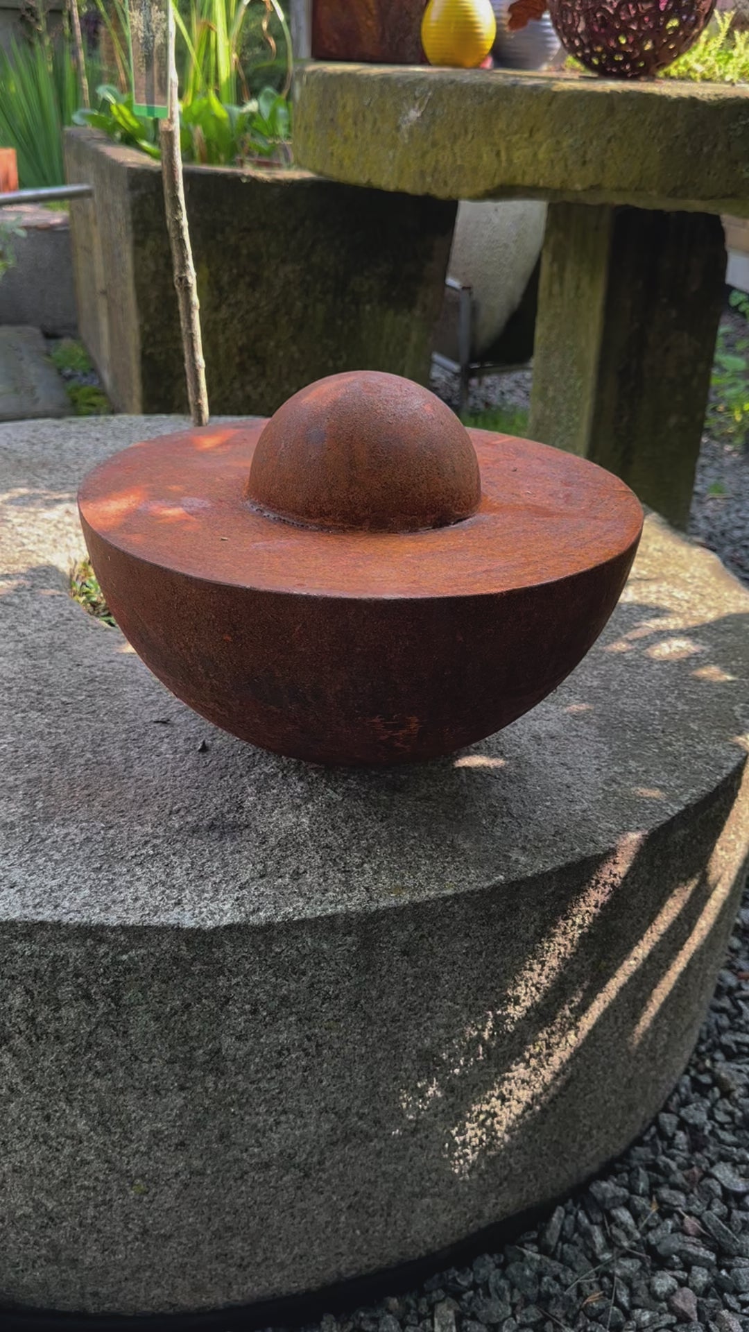 Unique Garden Accent: Contemporary Rusty Metal 14' Half Sphere Outdoor Sculpture - Minimalistic Art