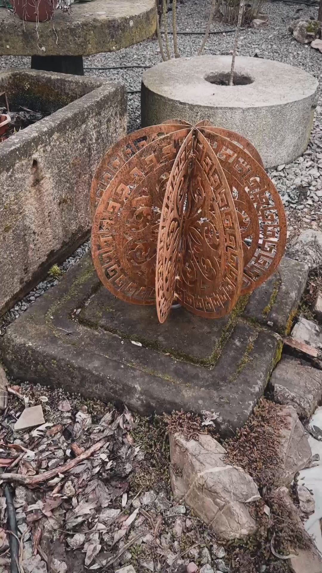 Rusty Metal Sphere Outdoor Garden Decor - Laser Cutting Pattern Big 20ʼʼ Garden Globe Sculpture