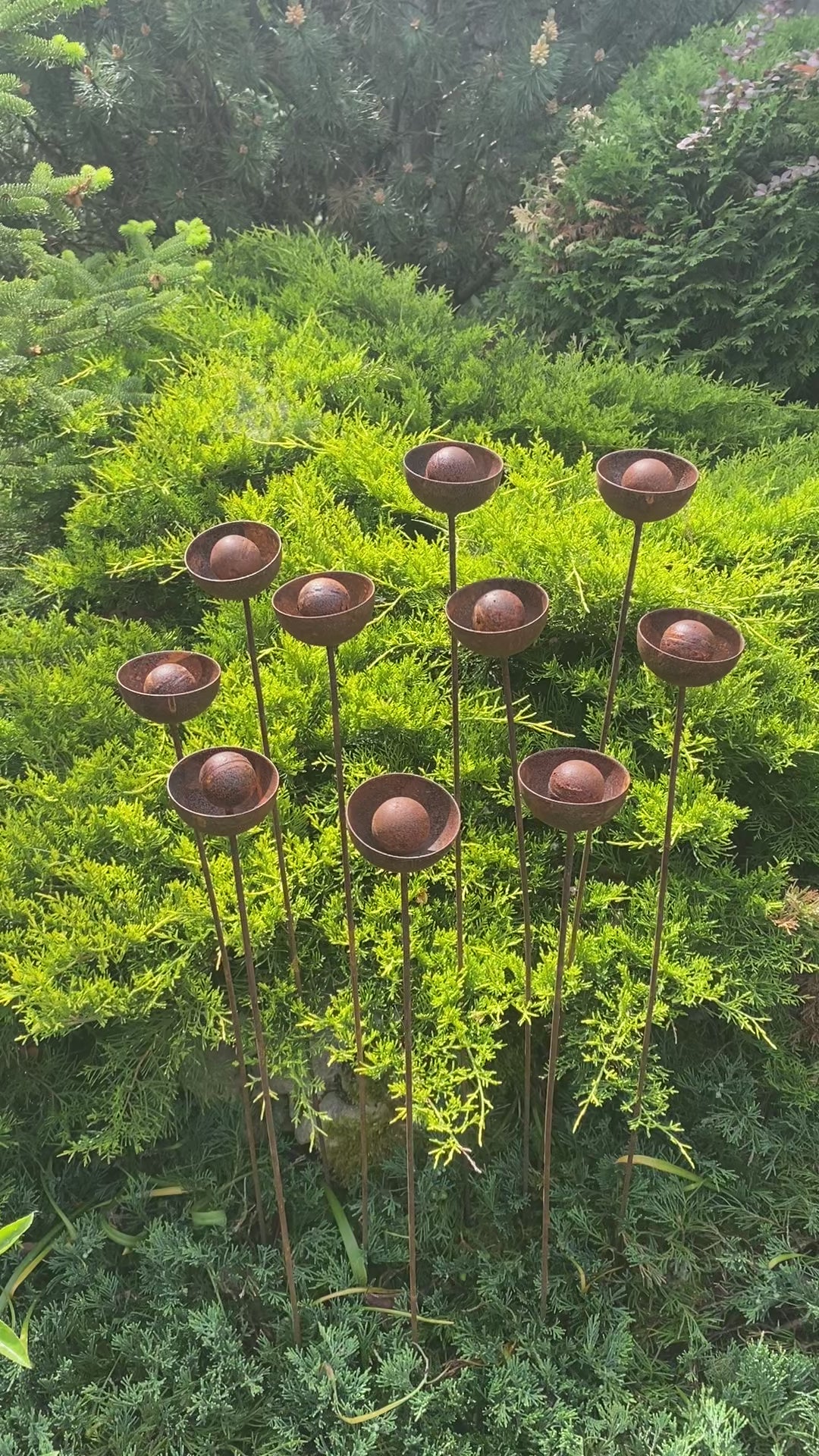 Set of 10 rusty flowers, Metal garden decorations, Yard art, Outdoor metal decor, Rusty metal rain catchers, beautiful garden stakes