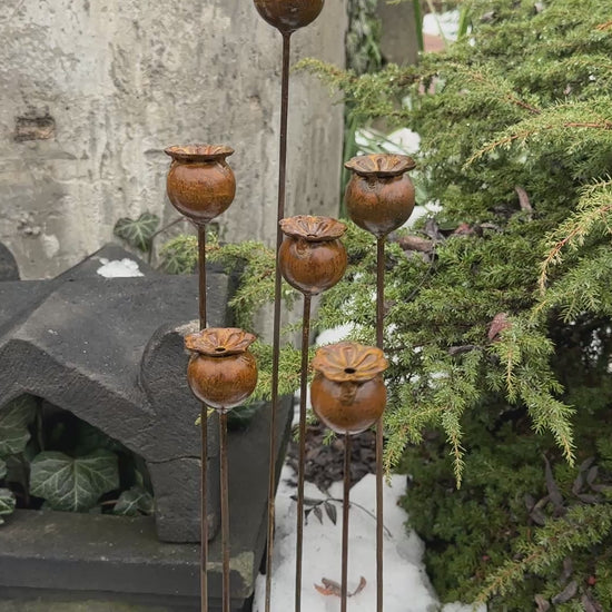 Poppy seeds head garden decor, Rusty flowers set of 6, Metal garden decor, metal yard art, outdoor metal decor, Rusty metal garden decor