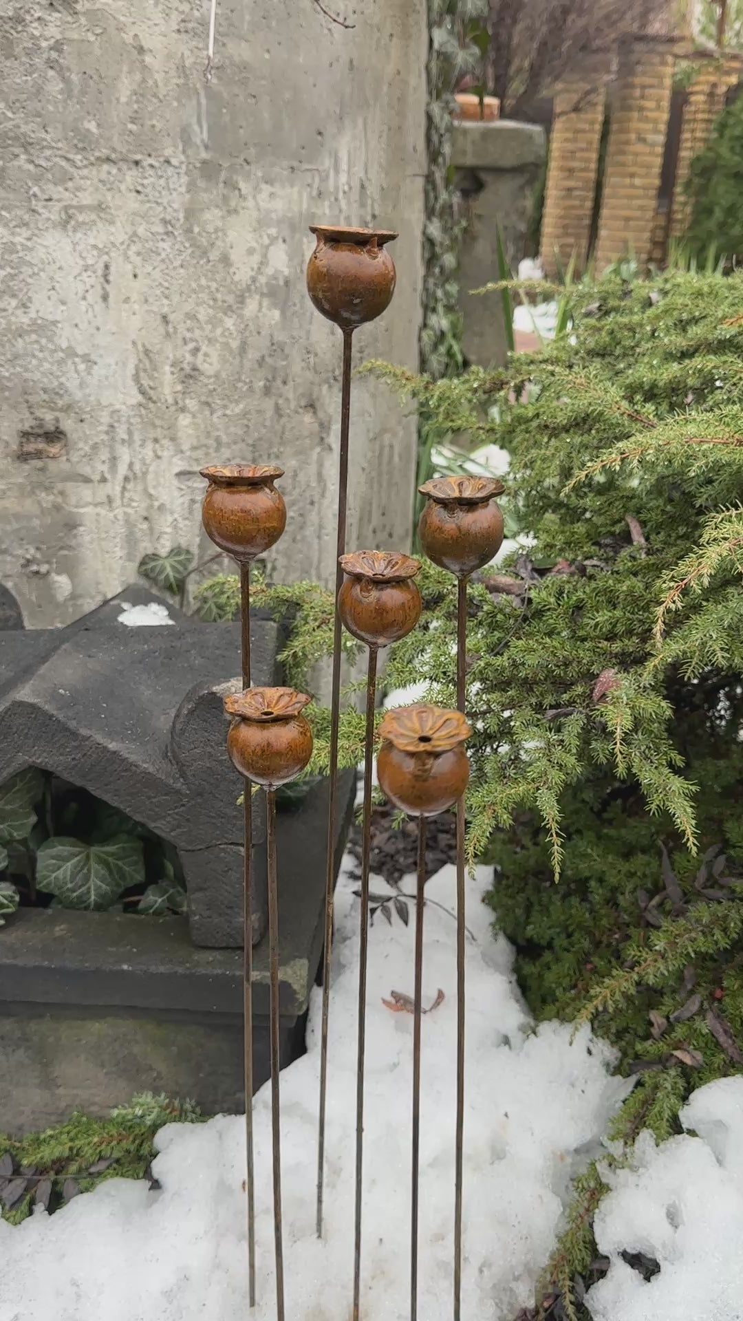 Poppy seeds head garden decor, Rusty flowers set of 6, Metal garden decor, metal yard art, outdoor metal decor, Rusty metal garden decor