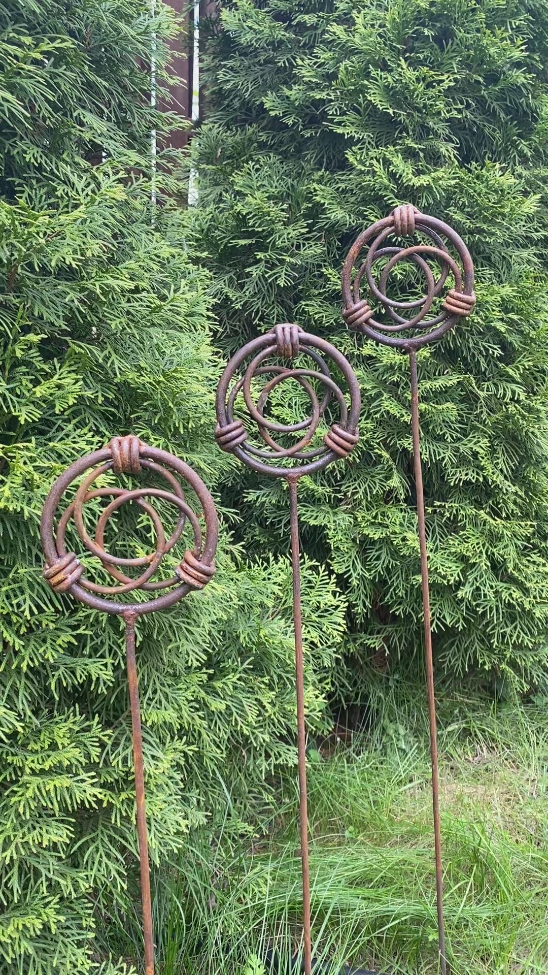 Set of 3 Rustic Metal Garden Finials, Metal stakes, Metal garden decor, Outdoor garden space, Yard Art