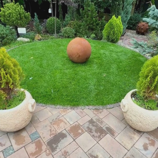 Big 27” Rusty Metal Sphere Outdoor Garden Decor - Zen Garden Globe Sculpture