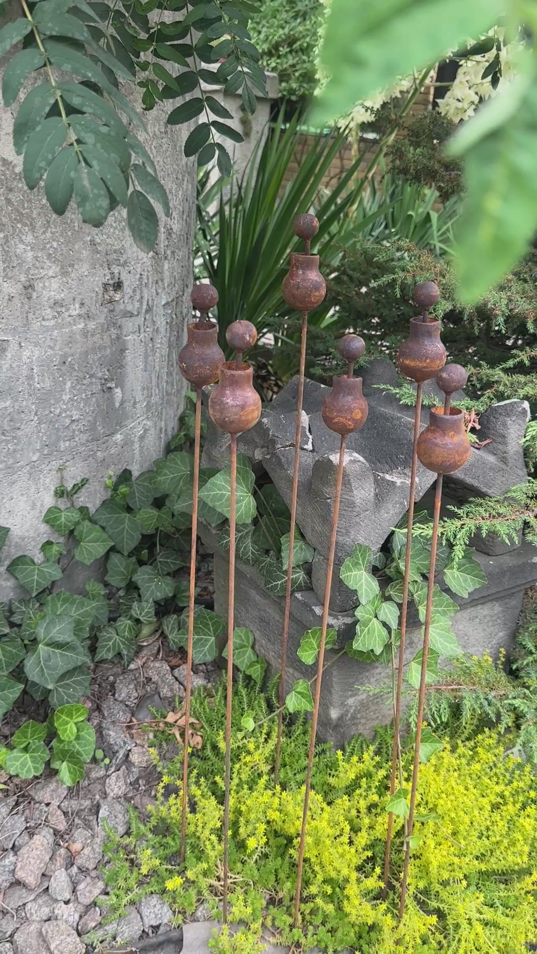 Set of 6 Rusty Metal Flowers, Garden Decorations, Handmade Outdoor Decor for Backyards, Rustic Landscaping, Garden Art, Bee Butterfly Cups