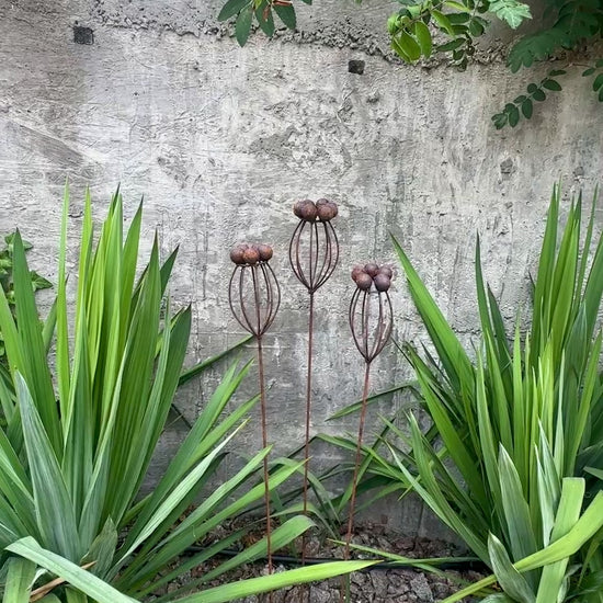 Rustic Metal Exotic Flowers Set of 3, Handmade Garden Decor, Outdoor Yard Art, Unique Landscaping Accent