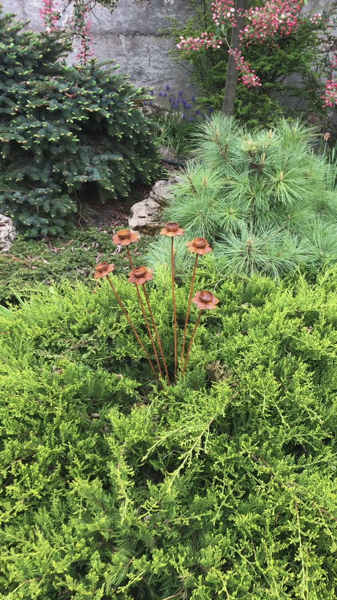 Rusty Flowers Set of 6 – Garden Stakes, Metal Garden Decor, Rain Catchers, Outdoor Metal Art, Rustic Yard Sculpture, Weathered Garden Accent