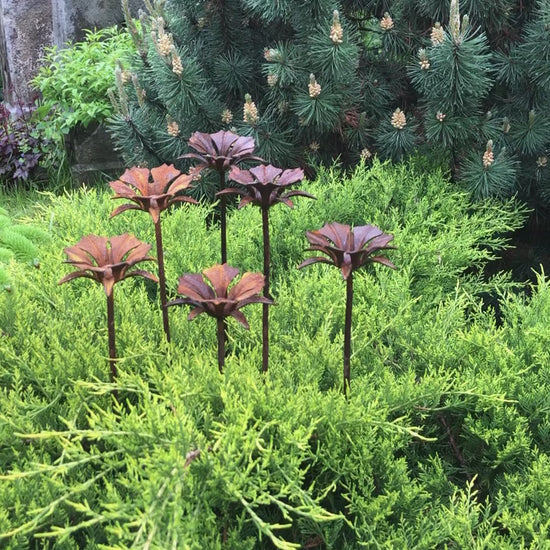 Rusty flowers set of 6, 6 Rusty flowers garden stakes, Metal garden decor, metal yard art, outdoor metal decor, Rusty metal garden decor