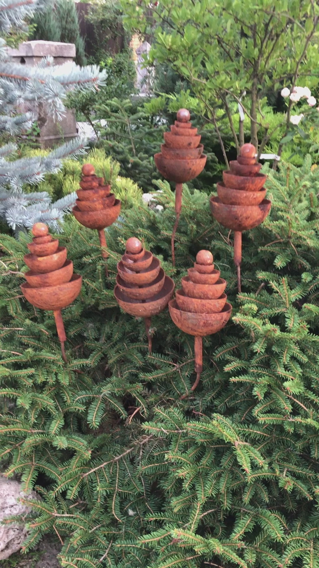 Rusty flowers set of 6, Metal garden decor, 6 Rusty flowers garden stakes