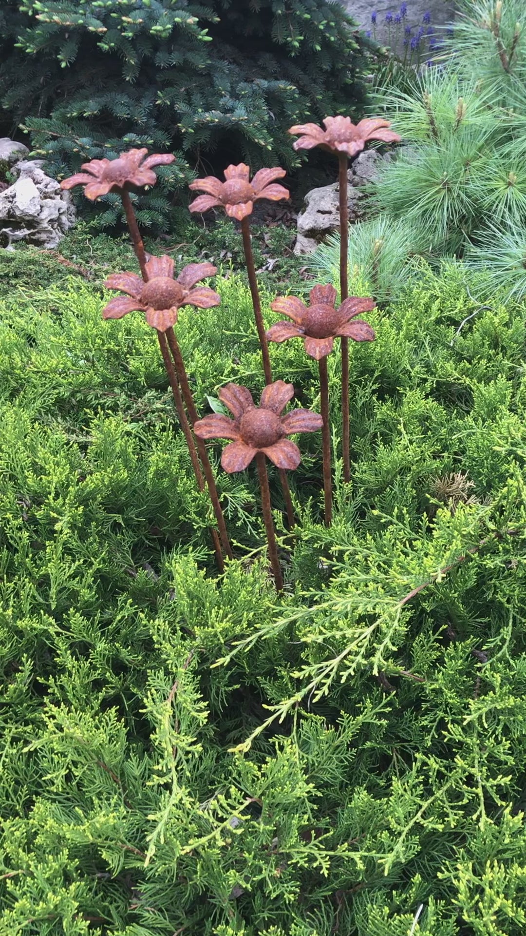 Rusty flowers set of 6, 6 Rusty flowers garden stakes, Metal garden decor, metal yard art, outdoor metal decor, Rusty metal garden decor