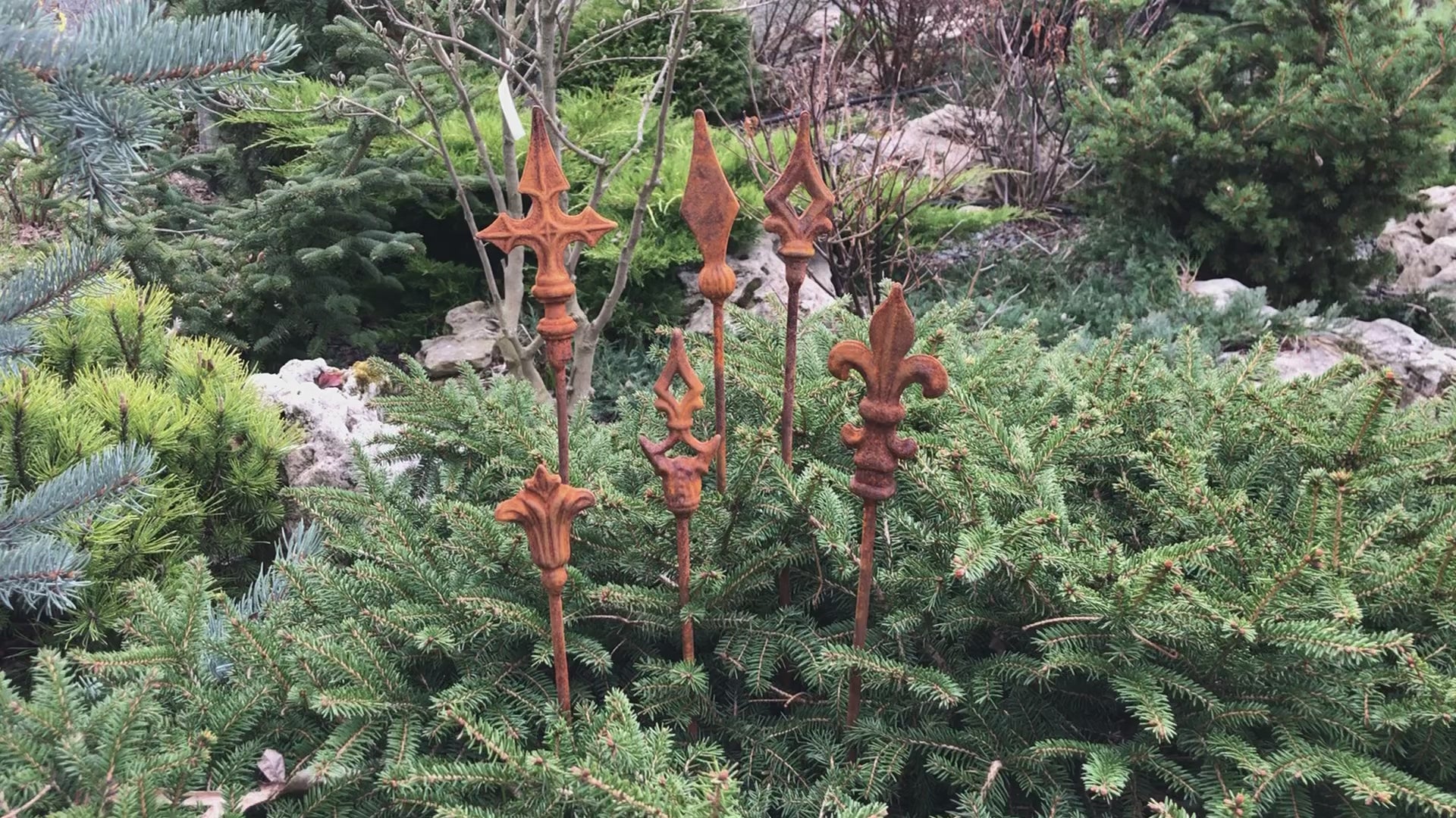 Rusty finials set of 6, 6 Rusty finials garden stakes, Metal garden decor, metal yard art, outdoor metal decor, Rusty metal garden decor