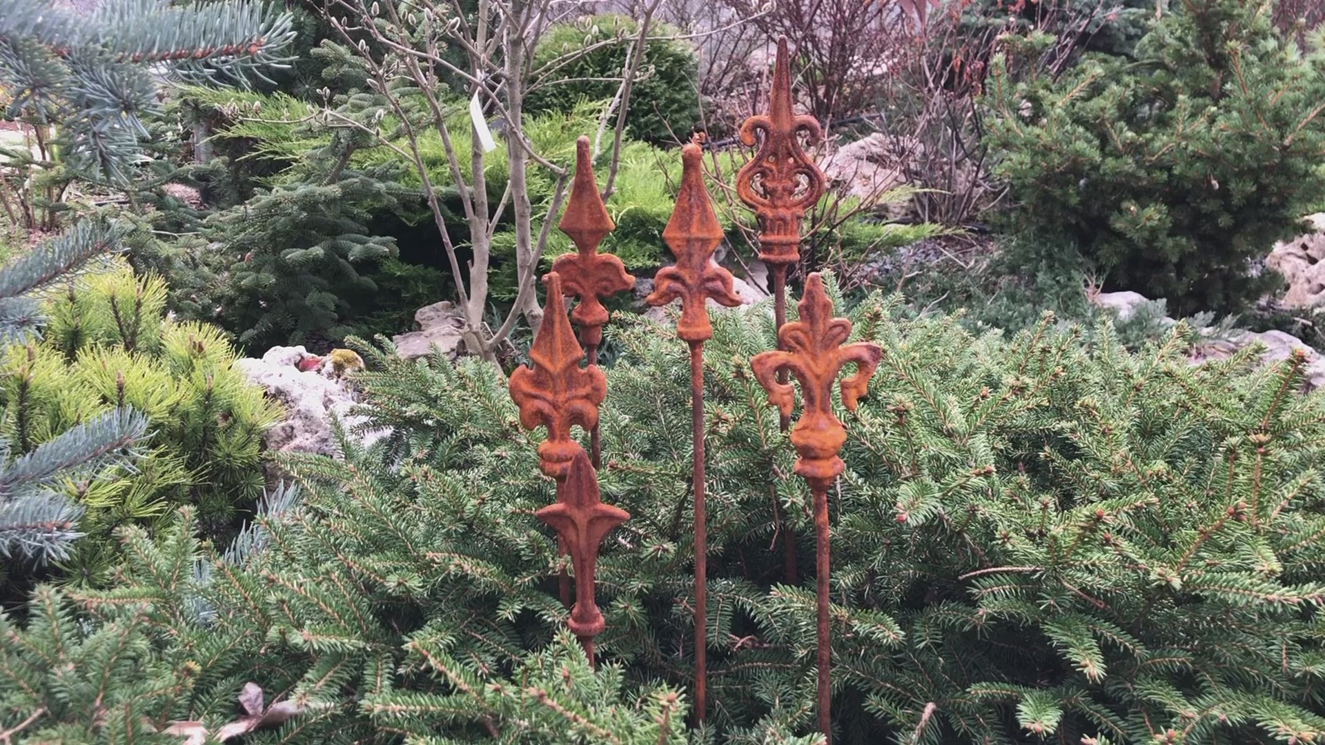 Rusty finials set of 6, 6 Rusty finials garden stakes, Metal garden decor, metal yard art, outdoor metal decor, Rusty metal garden decor