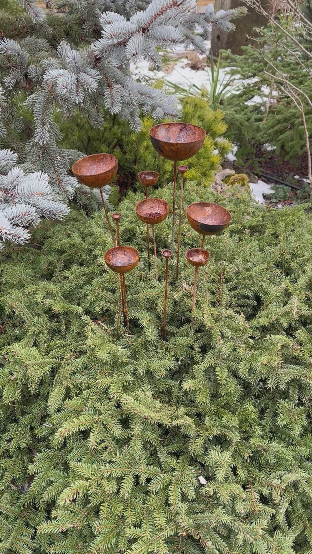 Rusty flowers set of 10, Metal rain catchers, yard art, outdoor metal decor, Rusty metal garden stakes