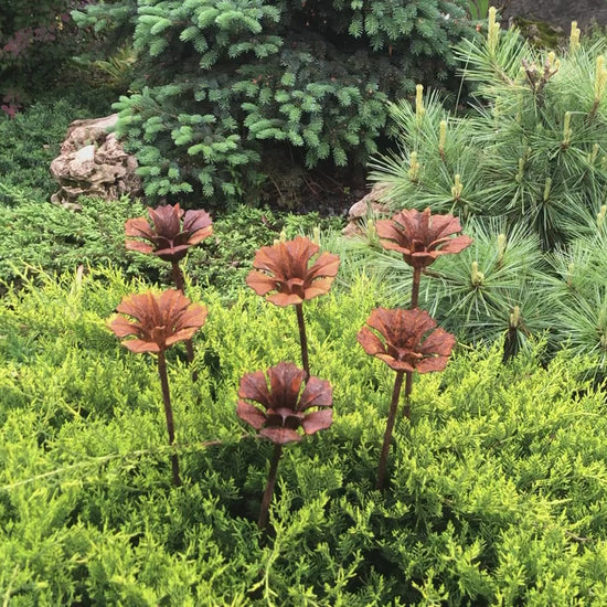 Rusty flowers set of 6, 6 Rusty flowers garden stakes, Metal garden decor, metal yard art, outdoor metal decor, Rusty metal garden decor