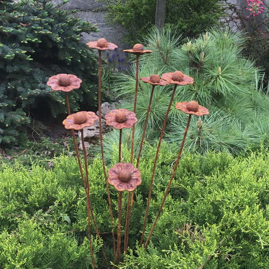 Rusty flowers set of 10, 10 Rusty flowers garden stakes, Metal garden decor, metal yard art, outdoor metal decor, Rusty metal garden decor