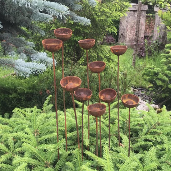 Rusty flowers set of 10, Flowers garden decor, Metal garden decor, metal yard art, outdoor metal decor, Rusty metal rain catchers