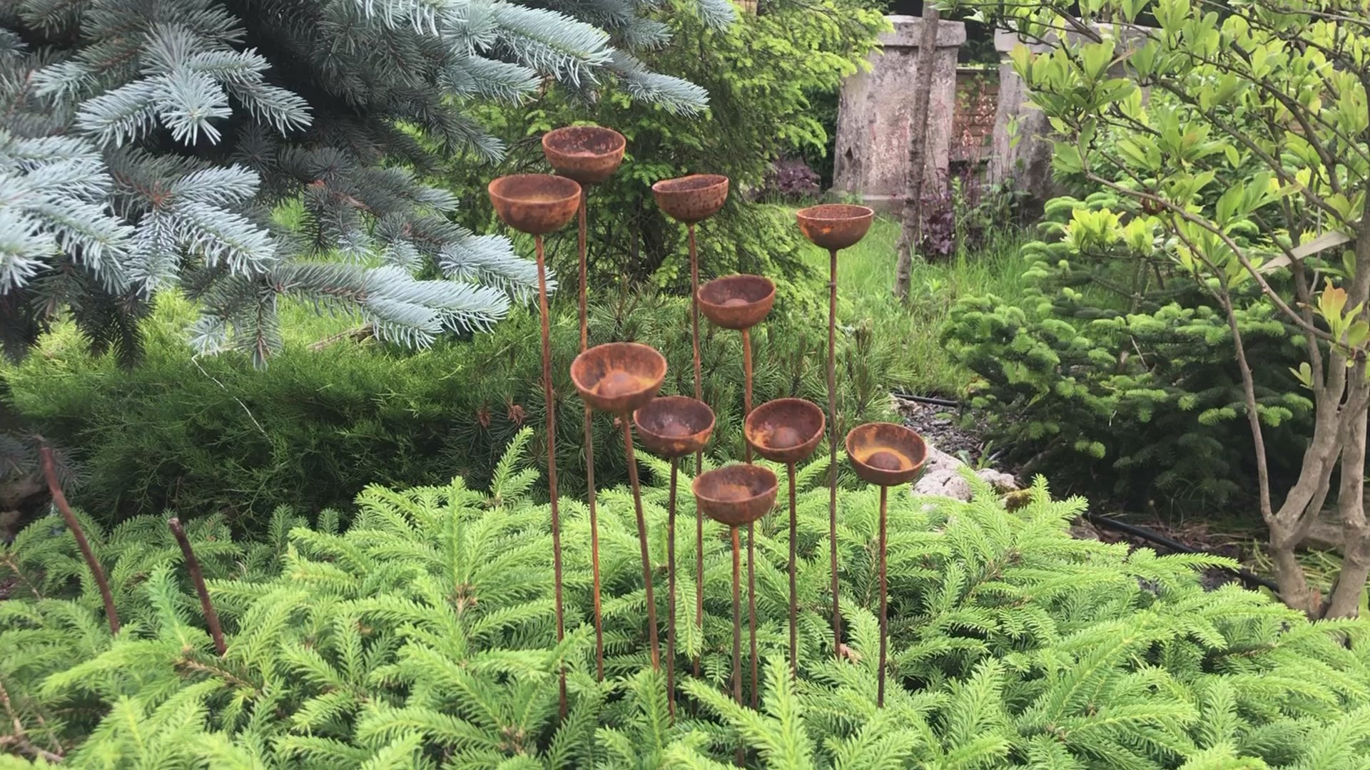 Rusty flowers set of 10, Flowers garden decor, Metal garden decor, metal yard art, outdoor metal decor, Rusty metal rain catchers