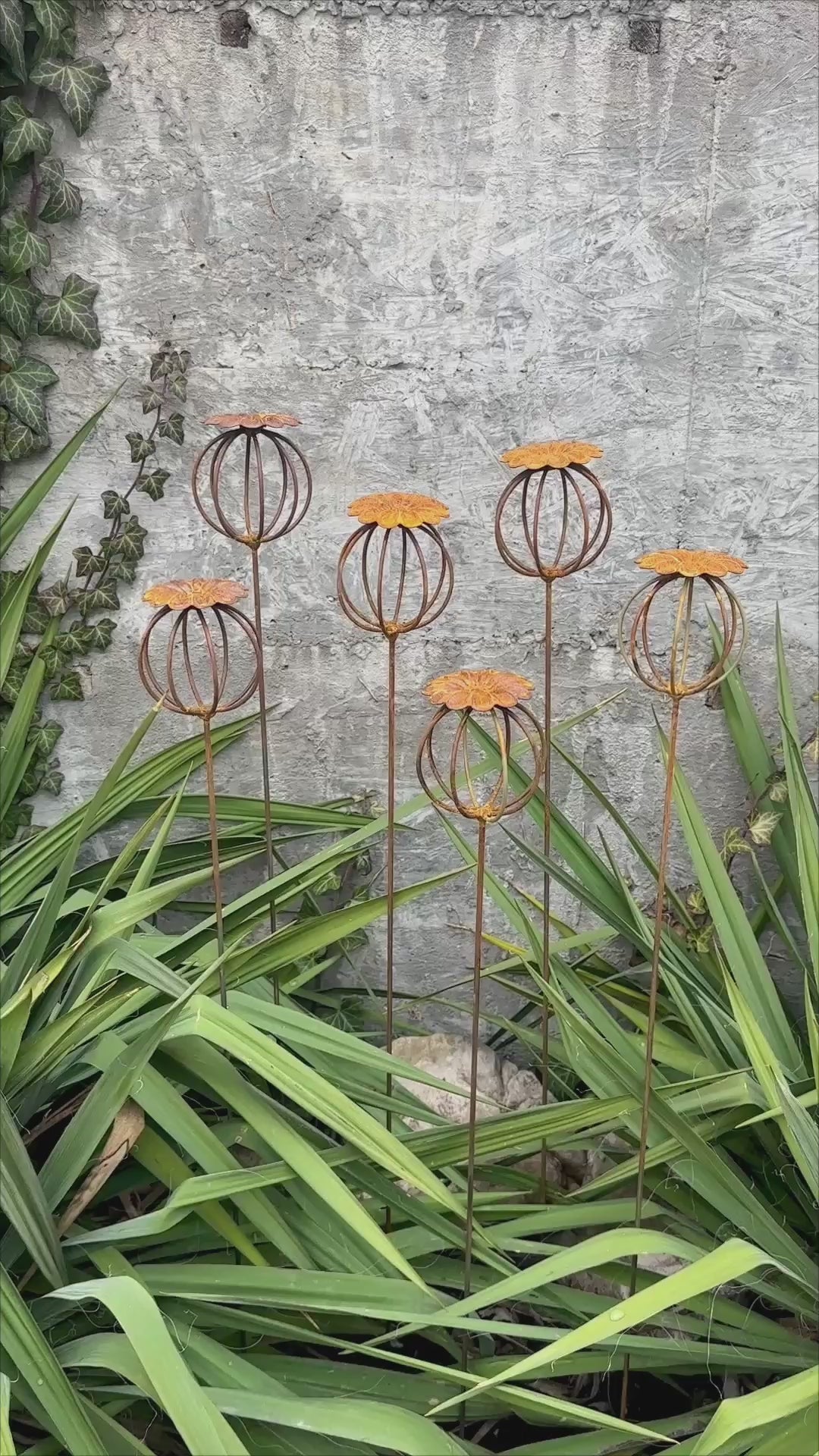 Rusty Flowers Set of 6, Poppy Seed Head Garden Decor, Metal Garden Art, Metal Yard Ornaments, Outdoor Metal Decor, Rustic Metal Sculpture 