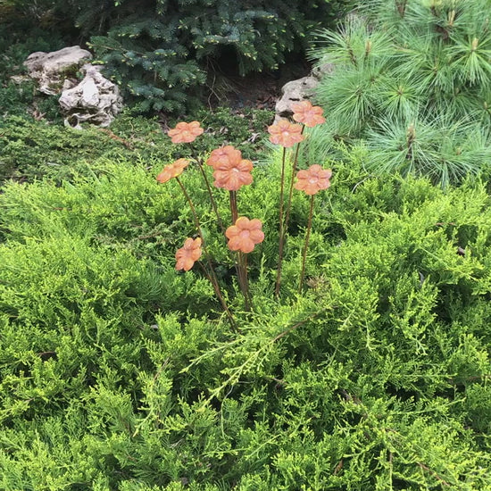 Rusty flowers set of 10, Flowers garden decor, Metal rain catchers, metal yard art, outdoor metal decor, Rusty metal garden decor