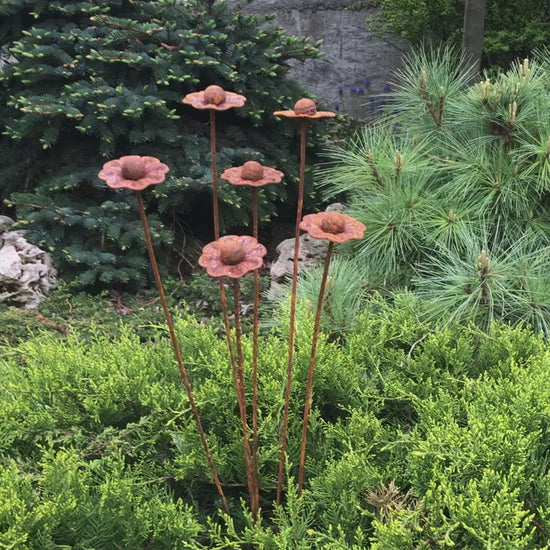 Rusty flowers set of 6, 6 Rusty flowers garden stakes, Metal garden decor, Metal yard art, Outdoor metal decor, Rusty metal garden decor