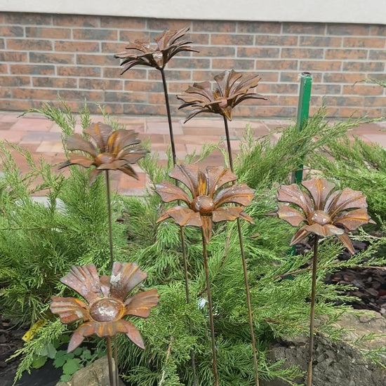 Rusty flowers set of 6, 6 Rusty flowers garden stakes, Metal garden decor, metal yard art, outdoor metal decor, Rusty metal garden decor