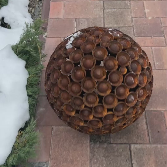 Rusty Metal Ball Sculpture, 20'' Diameter, Garden Art Sphere, Handmade Modern Yard Decor, Outdoor Accent Piece, Unique Landscape Ornament