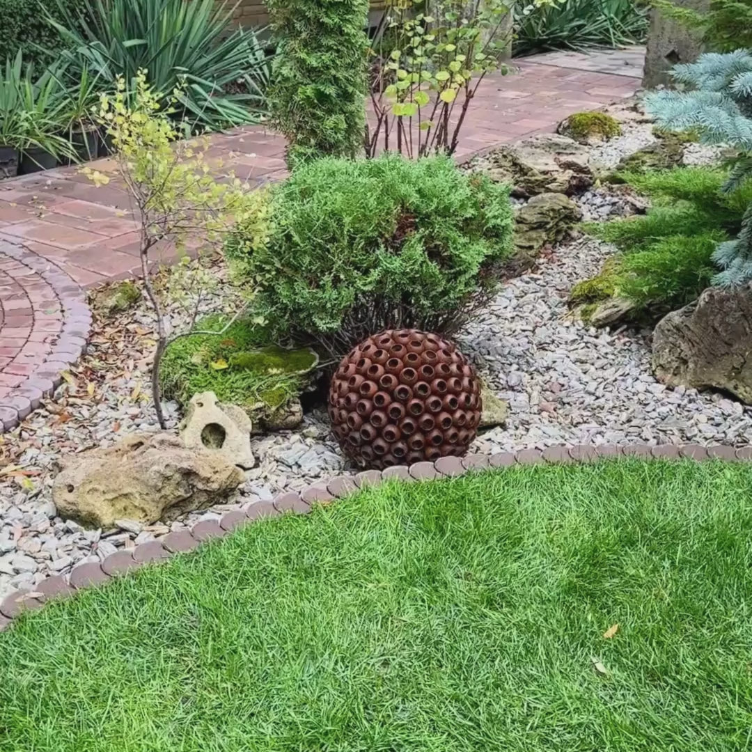 Art Rusty Metal Sphere Outdoor Garden Decor - Add a Touch of Zen Art,  Big 14”  Rusty metal ball sculpture