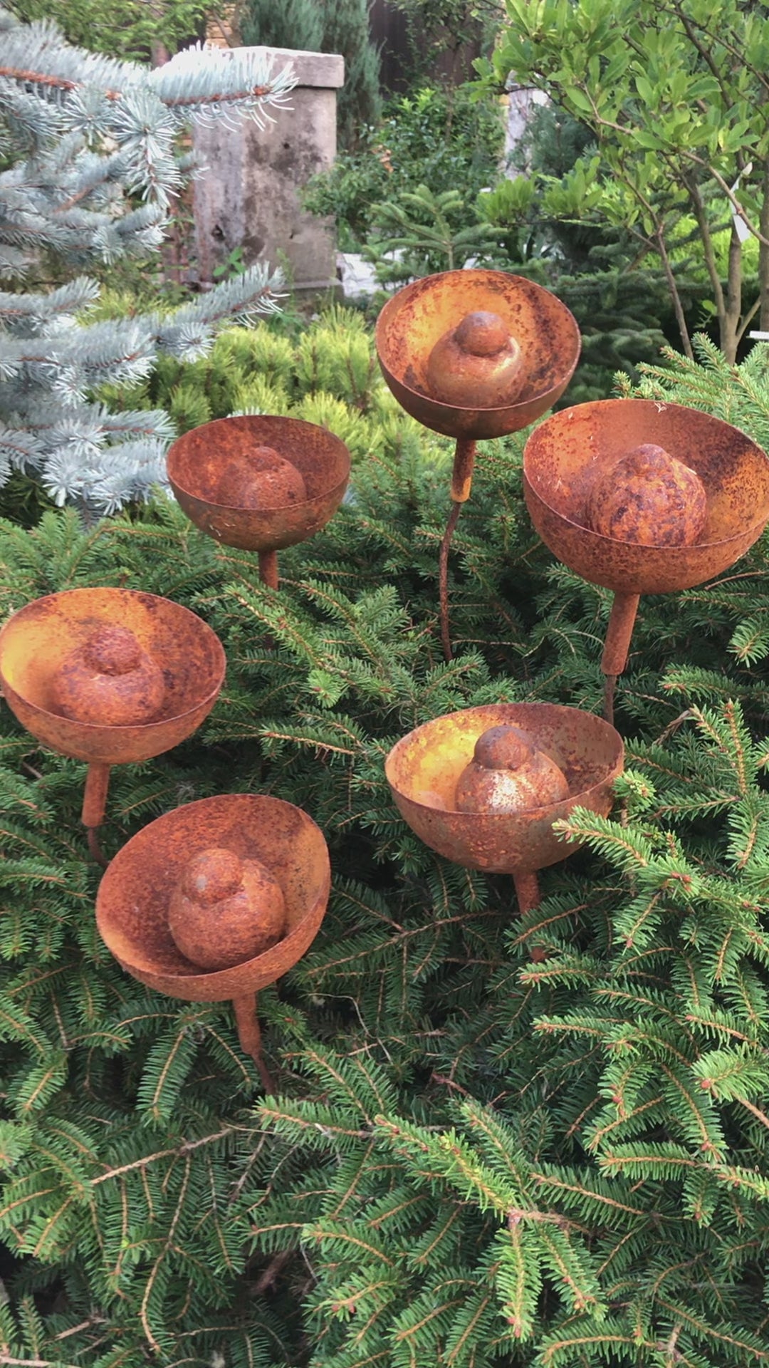 Rusty flowers set of 6, Metal garden decor, 6 Rusty flowers garden stakes,  metal yard art, outdoor metal decor, Rusty metal rain catchers