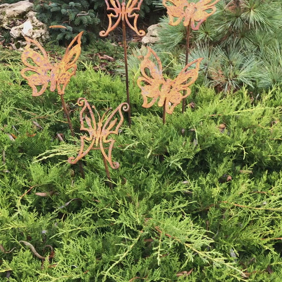 Rusty butterflies set of 5, Garden stakes, Metal garden decor, Garden art