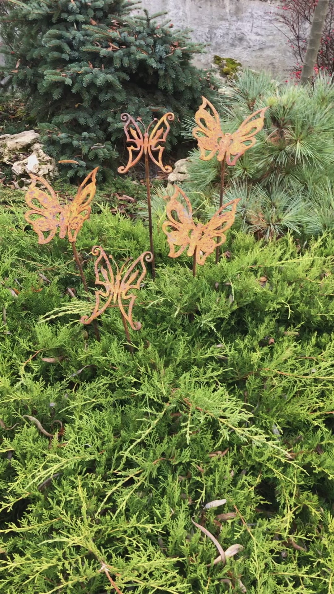 Rusty butterflies set of 5, Garden stakes, Metal garden decor, Garden art